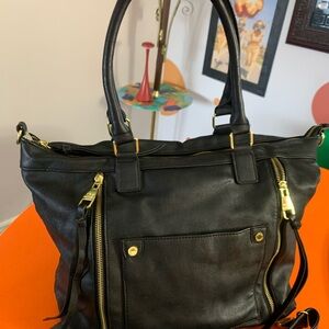 Steve Madden LARGE Black Tote with Gold Zippers